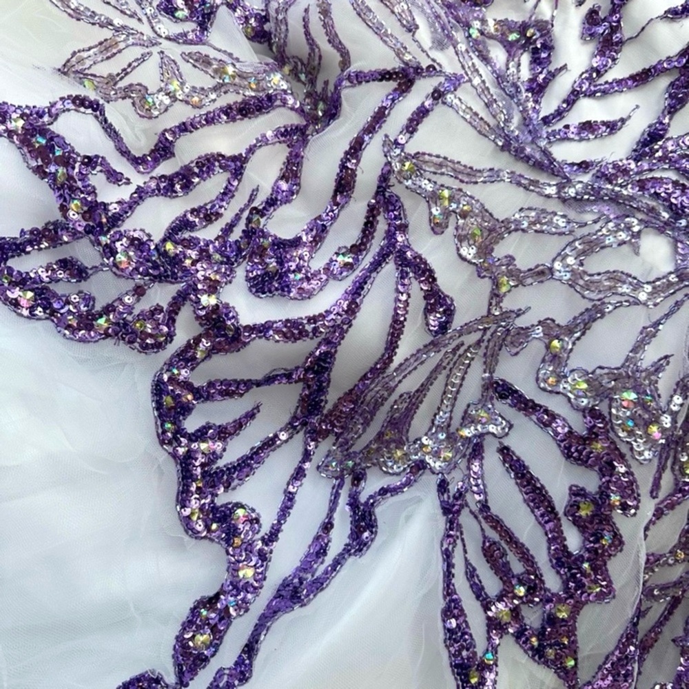 NWT Tiffany Designs 61113 Butterfly Beaded Sequin White Ivory Purple Dress 6 - Picture 8 of 15